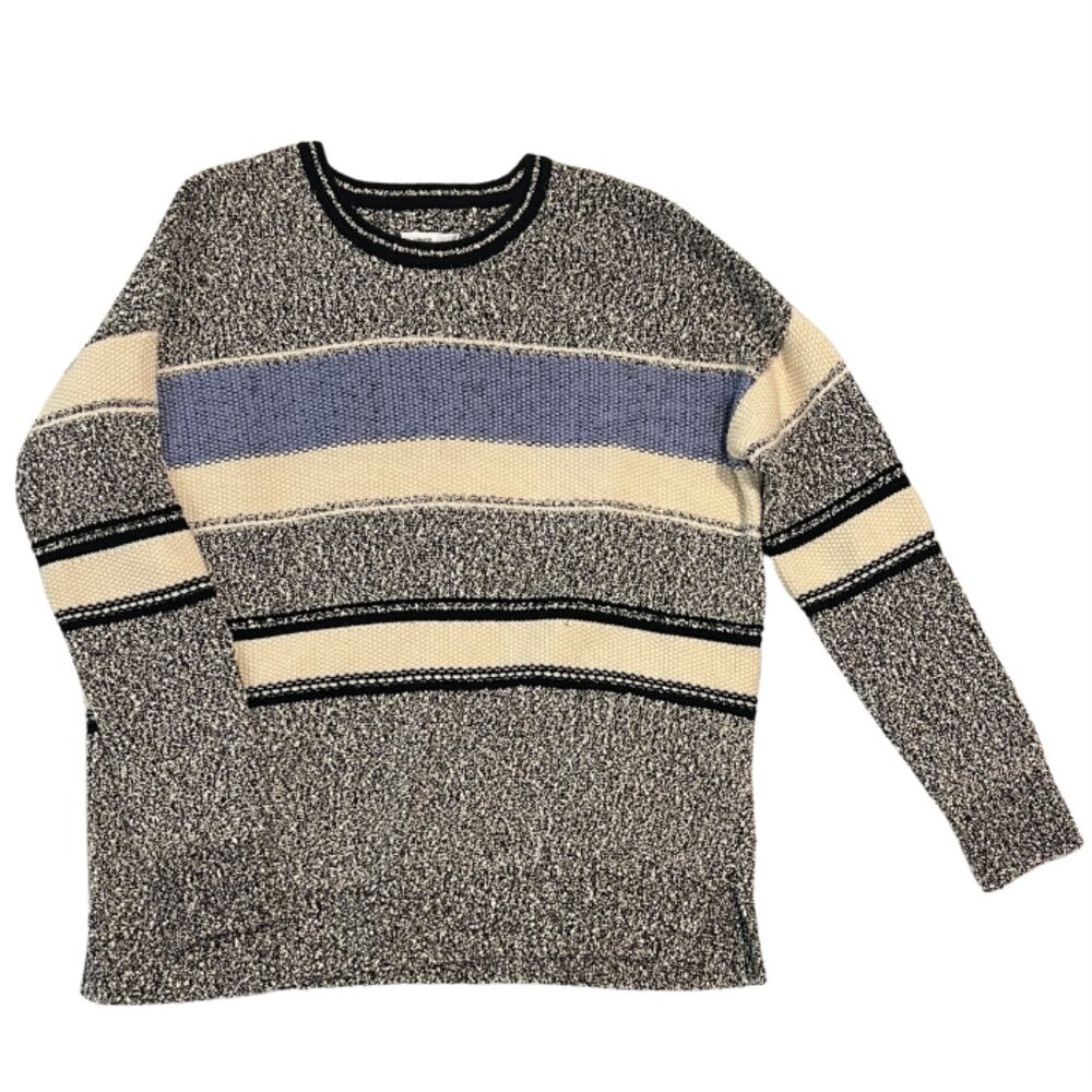 NWT Vince Textured Marled Knit Stripe Cotton/Wool Blend Crewneck Sweater Size M